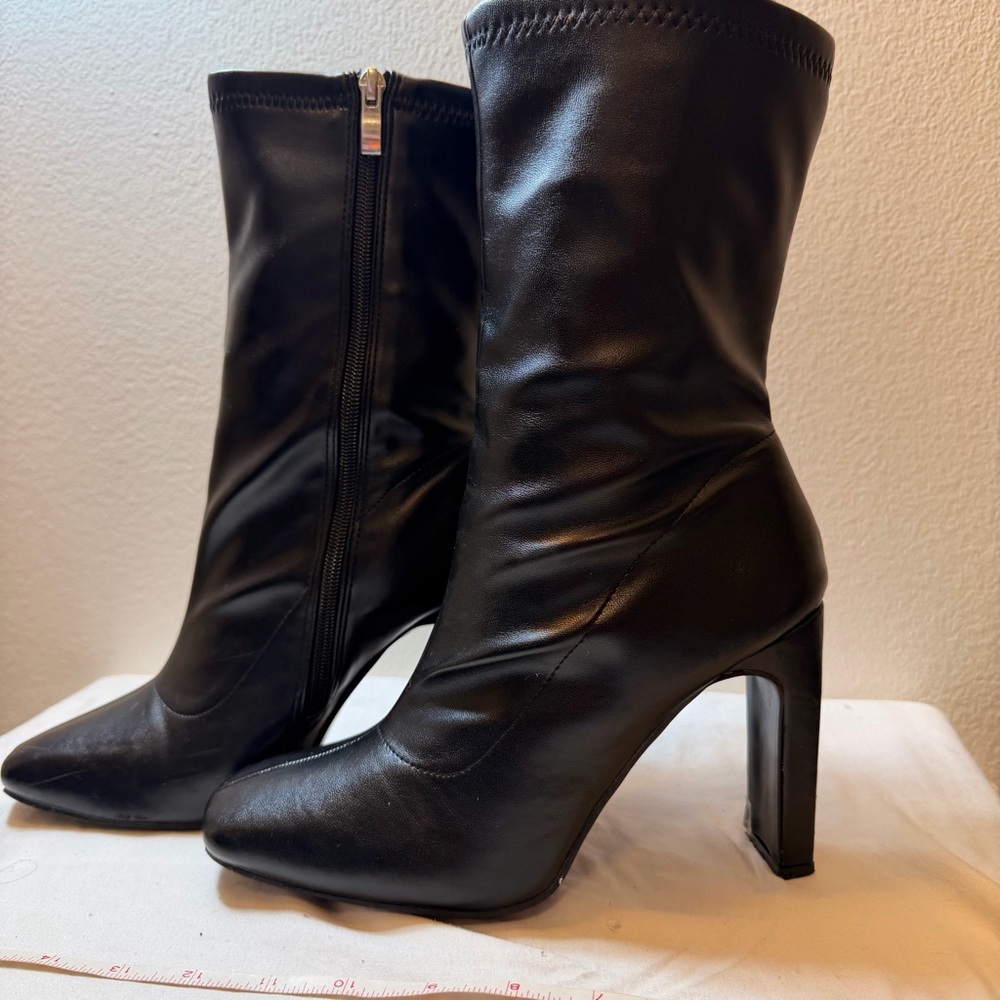 Classic Black Mid-Calf High Heel Boots